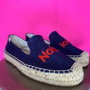 Soludos Red Embroidered Notorious Blue Canvas Espadrille Slip On Loafer Sz 6